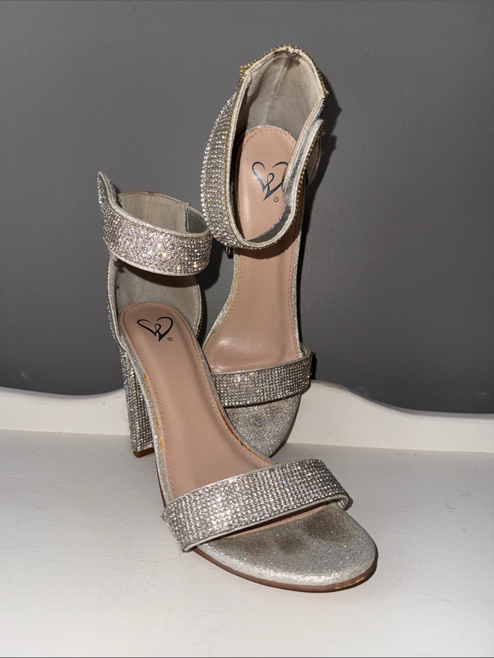 Windsor Crystal Embellished Silver Block Heel Sandals